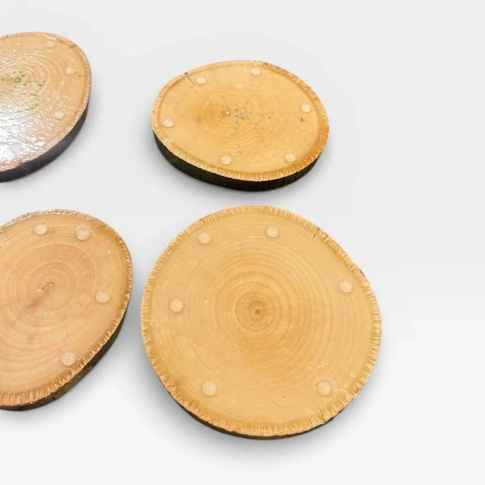 4 Handmade Raw Wood abstract Drink Coasters